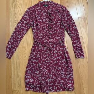 Banana Republic Floral Burgundy Long Sleeve Dress